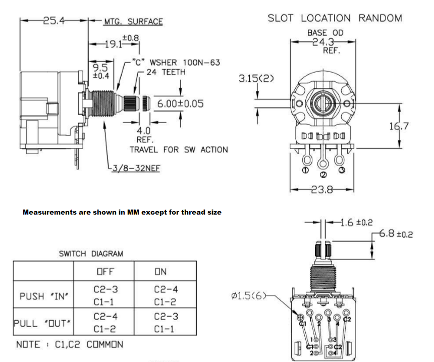 CTS Potmeter 500kOhm Logarithmic / Audio - Push Pull