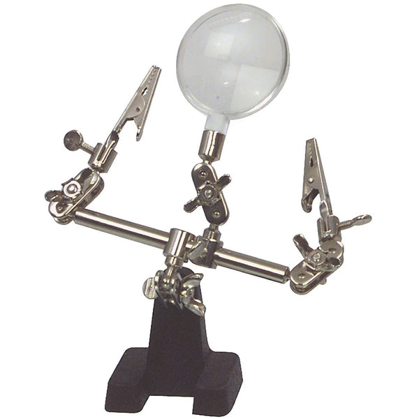 Helping hand with magnifier glass