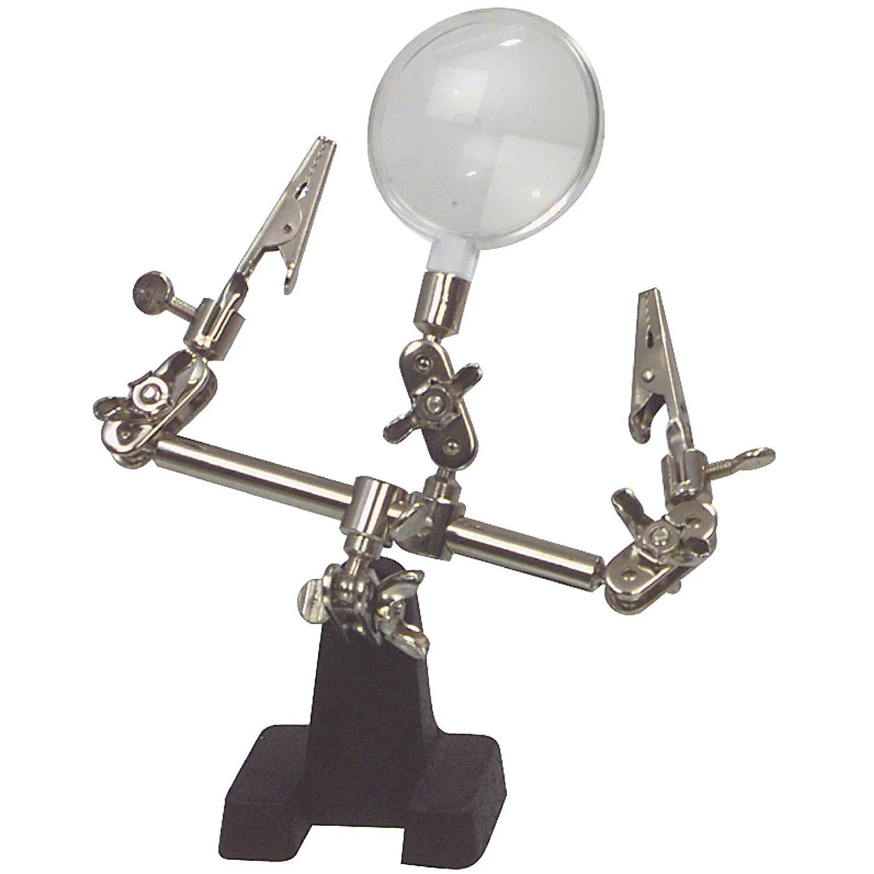 Helping hand with magnifier glass